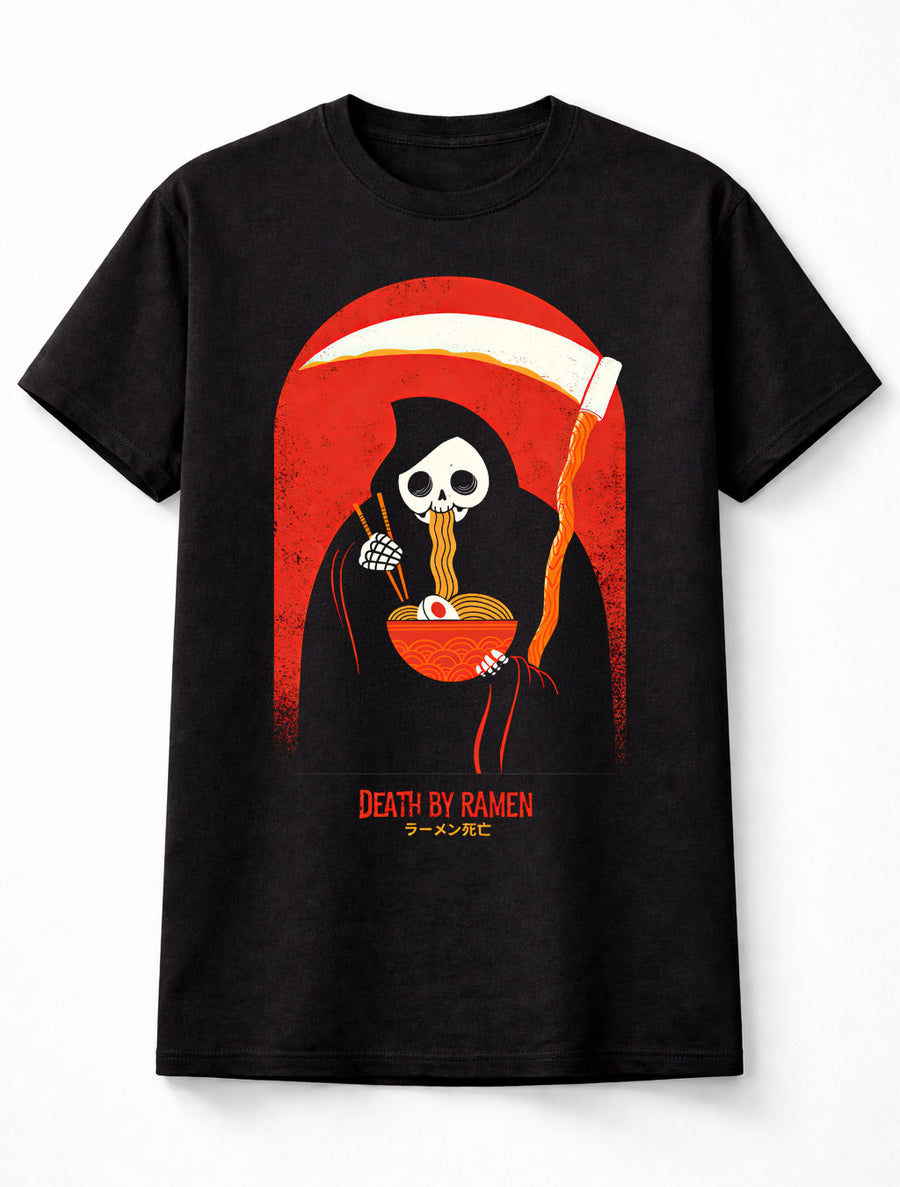 Death By Ramen Grim Reaper Funny Noodle Lover Graphic Tee Adults & Kids Unisex T-Shirt