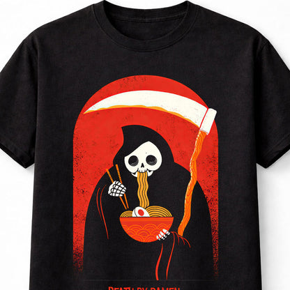 Death By Ramen Grim Reaper Funny Noodle Lover Graphic Tee Adults & Kids Unisex T-Shirt