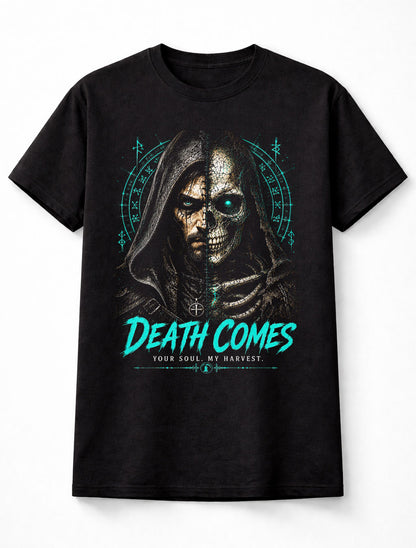 Death Comes Grim Reaper Skeleton Gothic Occult Horror Unisex T-Shirt