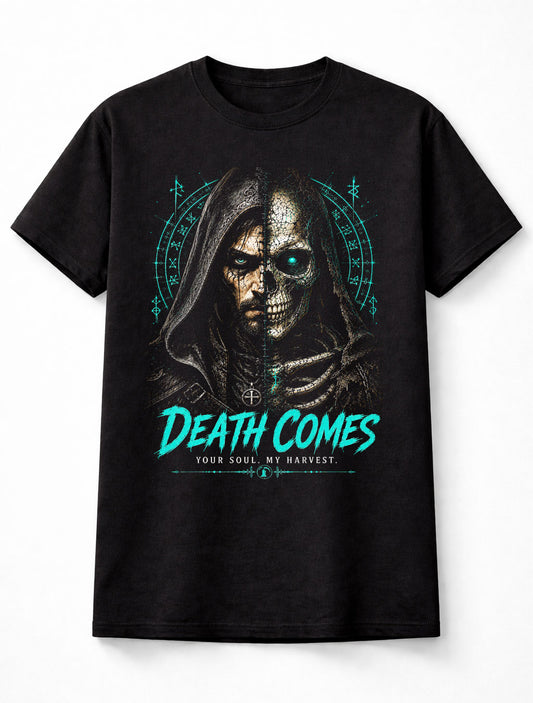 Death Comes Grim Reaper Skeleton Gothic Occult Horror Unisex T-Shirt