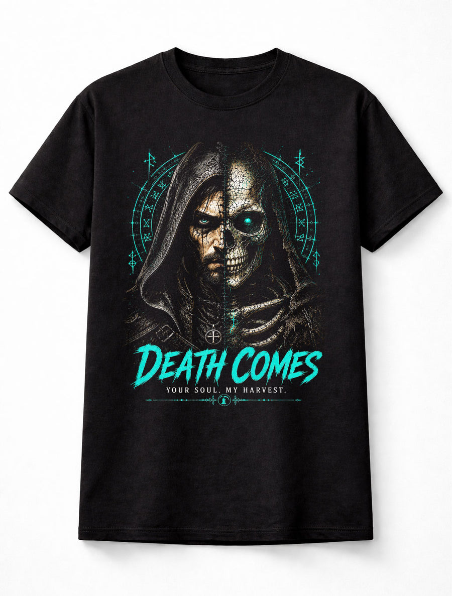 Death Comes Grim Reaper Skeleton Gothic Occult Horror Unisex T-Shirt