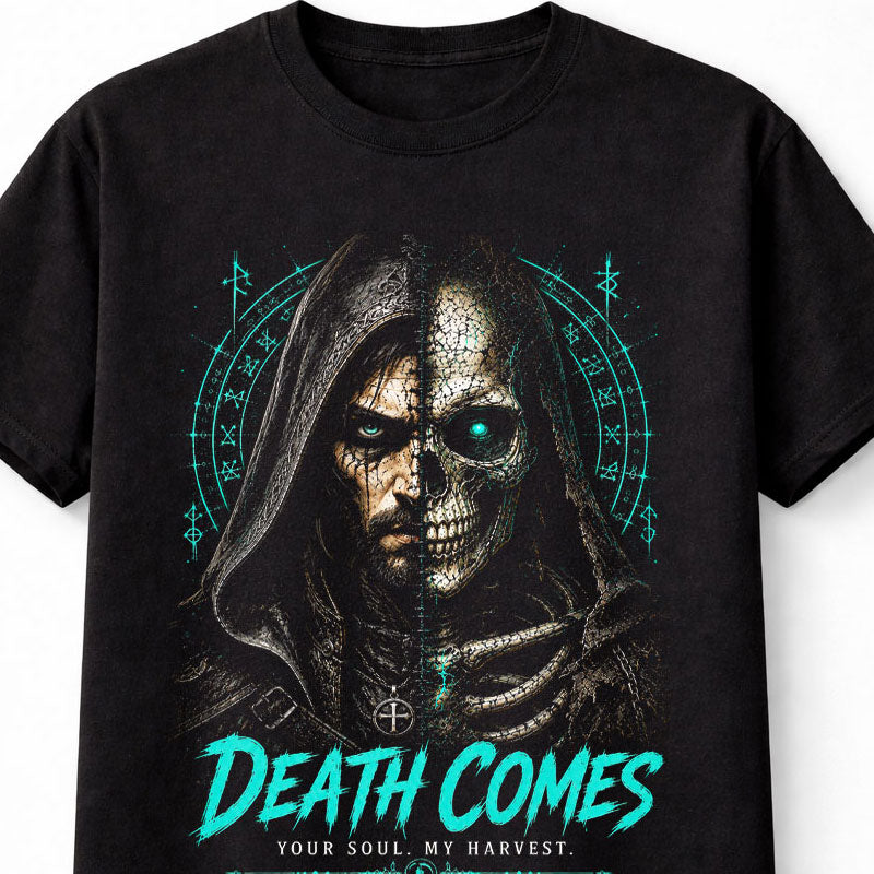 Death Comes Grim Reaper Skeleton Gothic Occult Horror Unisex T-Shirt