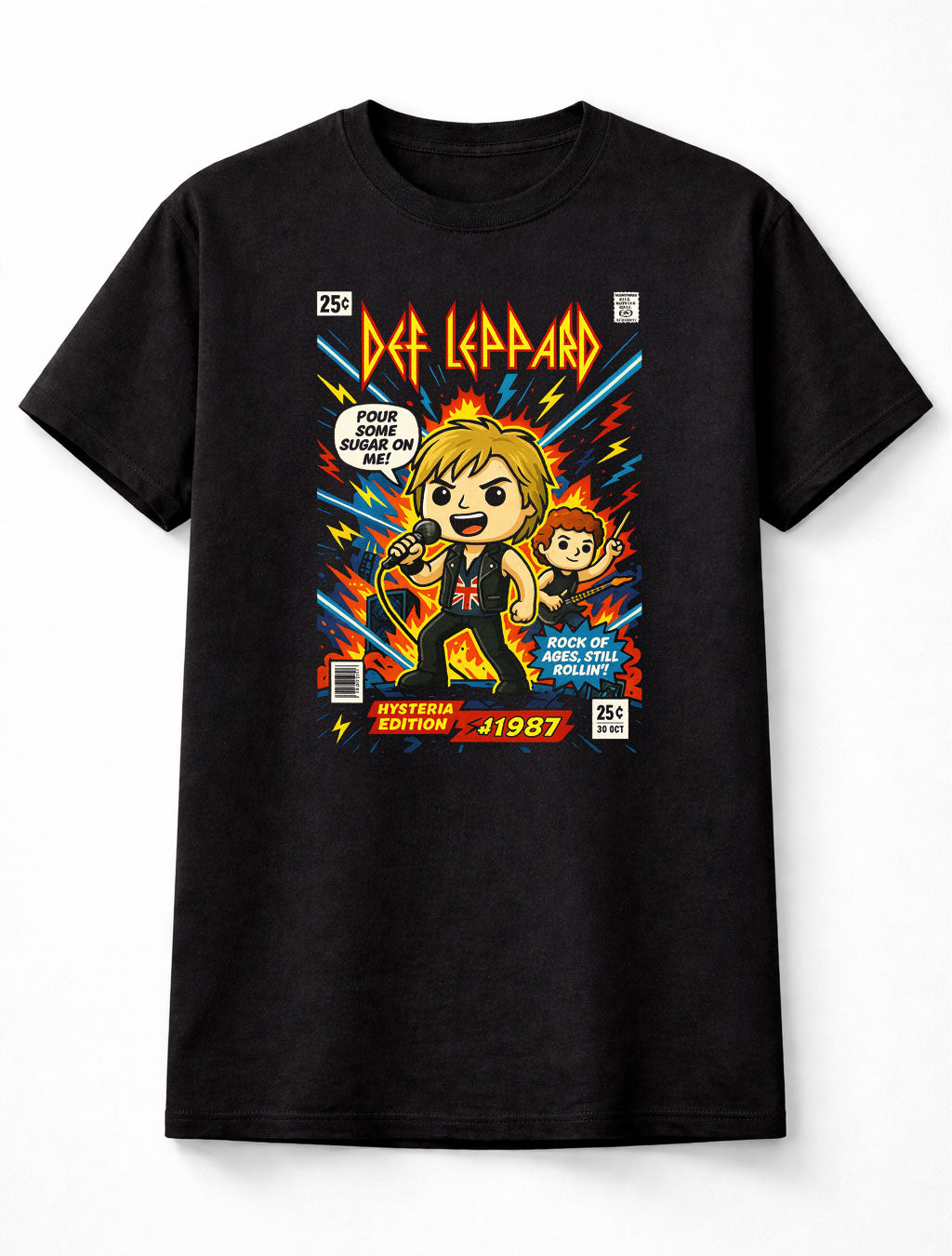 Joe Elliott Def Leppard T-Shirt Hysteria Glam Rock Unisex Black Graphic Tee