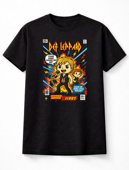 Joe Elliott Def Leppard T-Shirt Hysteria Glam Rock Unisex Black Graphic Tee