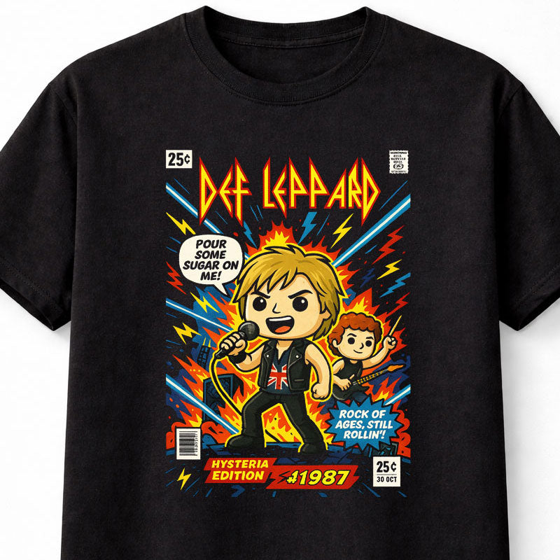 Joe Elliott Def Leppard T-Shirt Hysteria Glam Rock Unisex Black Graphic Tee