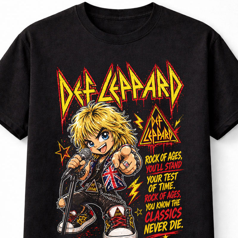 Def Leppard Rock Of Ages Glam Metal Band Graphic T-Shirt Classic Rock Lyrics Music Fan Retro Concert Tee Adult & Kids Unisex T-Shirt