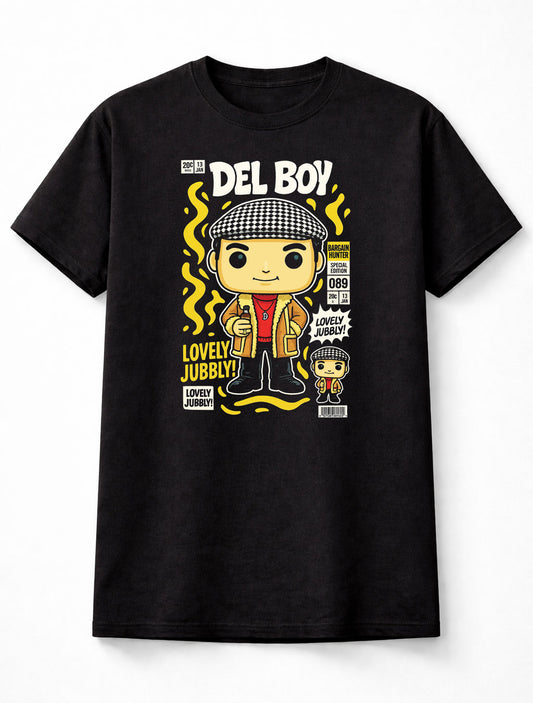 Del Boy Only Fools and Horses Chibi Comic Edition Unisex Black Graphic Tee