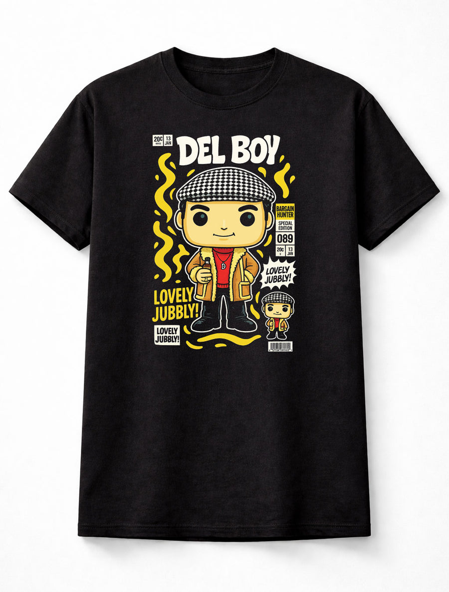 Del Boy Only Fools and Horses Chibi Comic Edition Unisex Black Graphic Tee