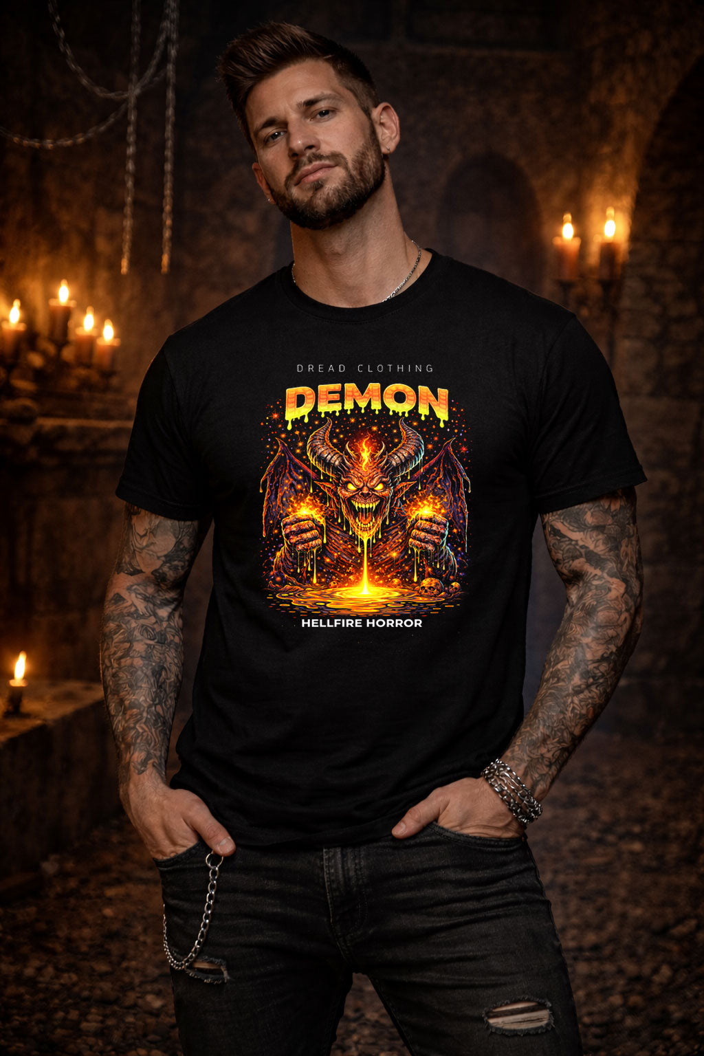 Demon Hellfire Unisex Toxic Gothic Horror Graphic T-Shirt Infernal Dark Tee