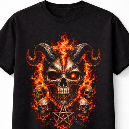 Demonic Skull Pentagram Fire Gothic Horror Metal Unisex T-Shirt