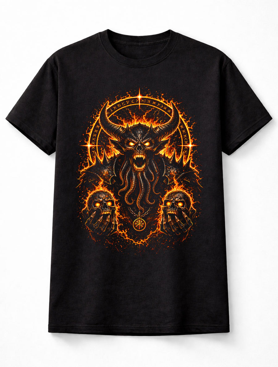 Demon Skull Occult Horror Gothic Fire Sigil Graphic Unisex T-Shirt