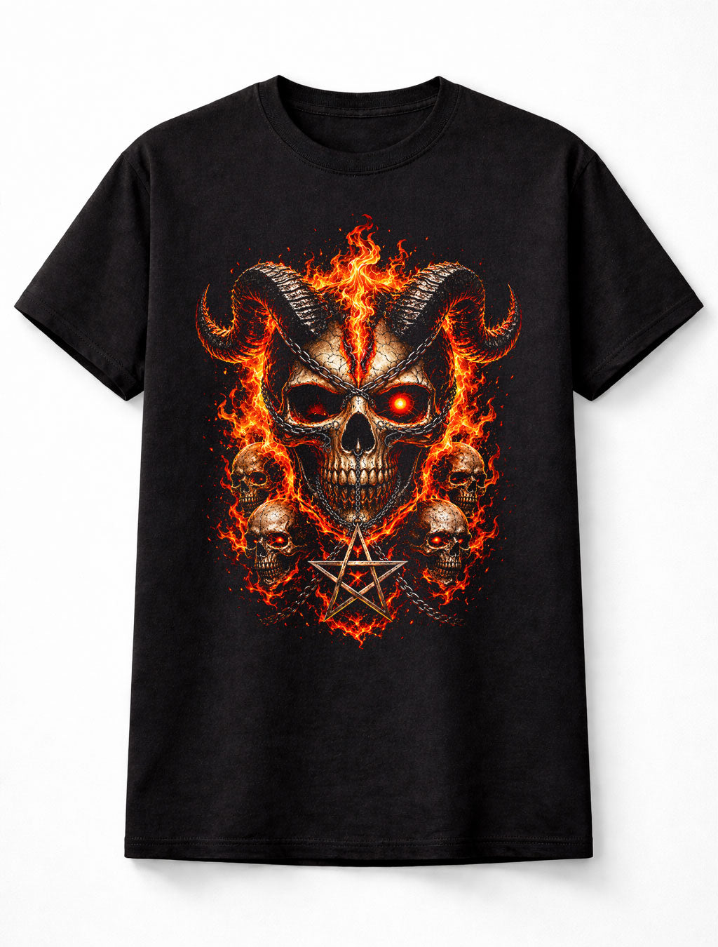 Demonic Skull Pentagram Fire Gothic Horror Metal Unisex T-Shirt