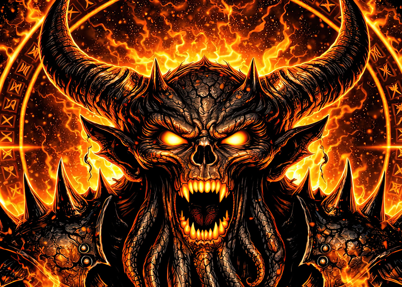 Infernal Demon Circle T Shirt Fiery Skull Sigil Gothic Horror Unisex Graphic Tee