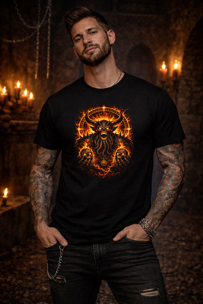 Infernal Demon Circle T Shirt Fiery Skull Sigil Gothic Horror Unisex Graphic Tee