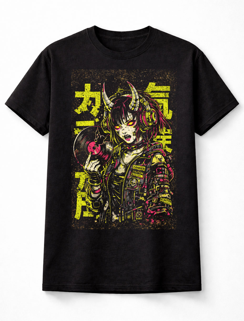 Demon Girl DJ Japanese Cyberpunk Y2K Retro Techwear Manga Anime Adults & Kids Unisex T-Shirt