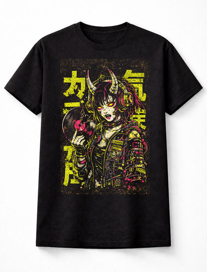 Demon Girl DJ Japanese Cyberpunk Y2K Retro Techwear Manga Anime Adults & Kids Unisex T-Shirt