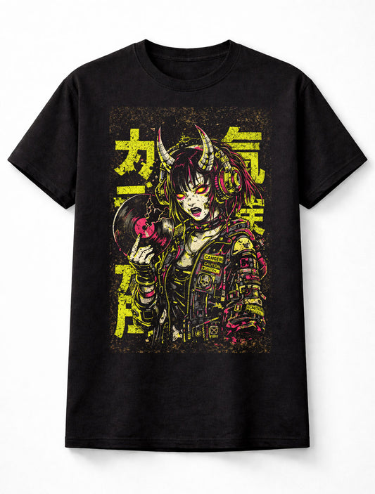 Demon Girl DJ Japanese Cyberpunk Y2K Retro Techwear Manga Anime Adults & Kids Unisex T-Shirt