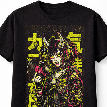 Demon Girl DJ Japanese Cyberpunk Y2K Retro Techwear Manga Anime Adults & Kids Unisex T-Shirt