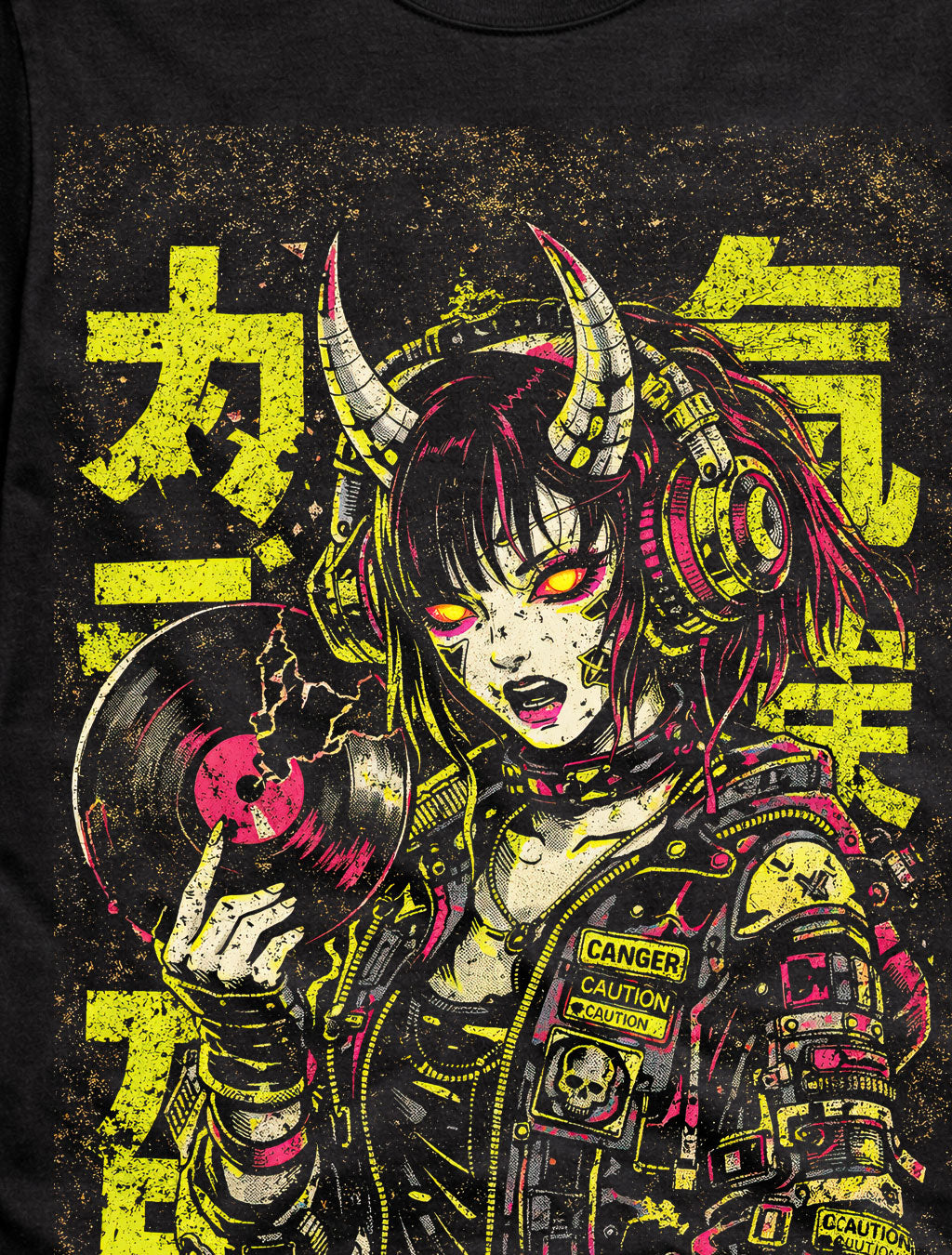 Demon Girl DJ Japanese Cyberpunk Y2K Retro Techwear Manga Anime Adults & Kids Unisex T-Shirt