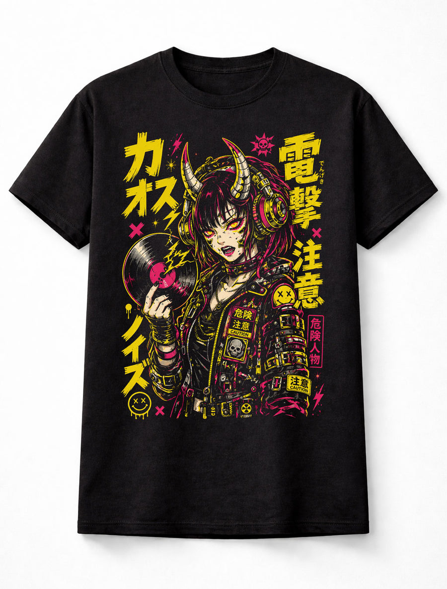 Anime Demon DJ Girl Cyberpunk Japanese Manga Graphic Unisex T-Shirt