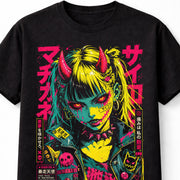 Anime Demon Girl Cyberpunk Manga Japanese Graphic Unisex T-Shirt