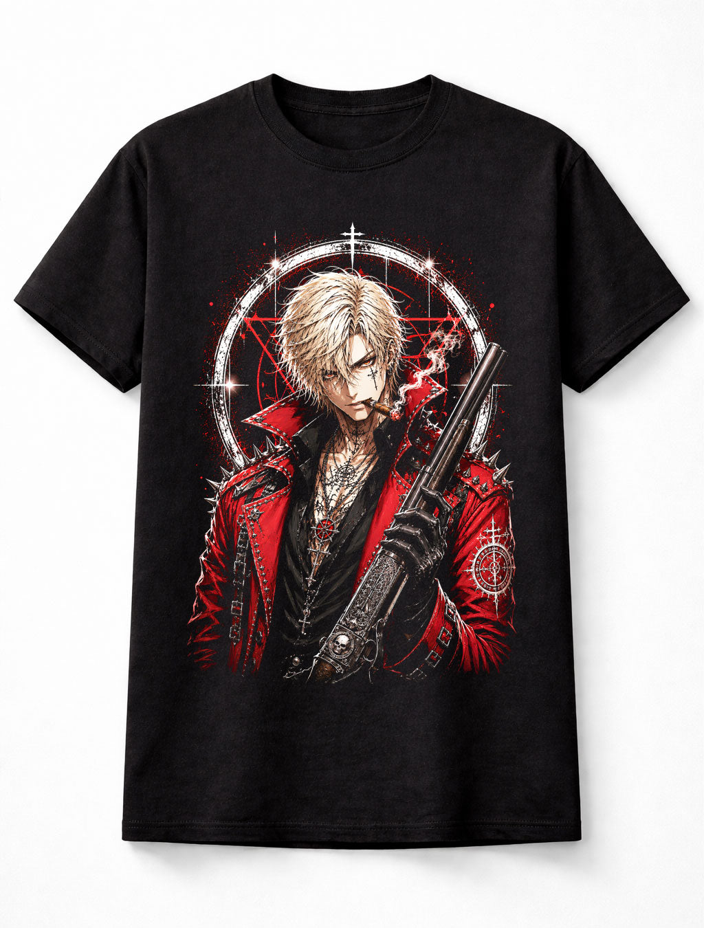 Anime Demon Hunter Gothic Shotgun Red Coat Manga Unisex T-Shirt