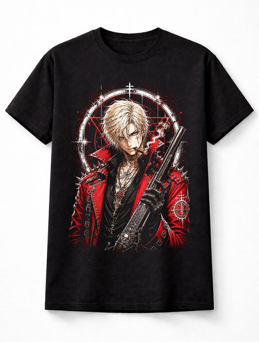 Anime Demon Hunter Gothic Shotgun Red Coat Manga Unisex T-Shirt