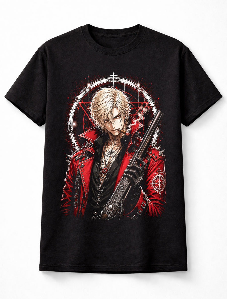 Anime Demon Hunter Gothic Shotgun Red Coat Manga Unisex T-Shirt