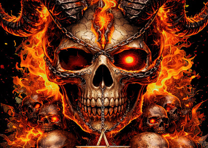 Infernal Demon Skull Skeleton Unisex Graphic T-Shirt Fire Pentagram Dark Art Tee