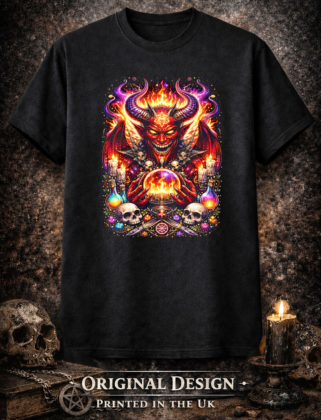 Infernal Devil Ritual Art Psychedelic Trippy Gothic Unisex Graphic T-Shirt