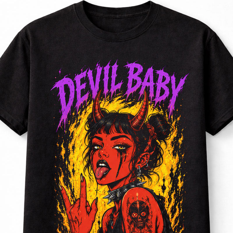 Devil Baby Gothic Demon Girl Horror Punk Graphic Unisex T-Shirt