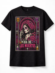 Dia De Los Muertos Sugar Skull Woman Roses Mexican Festival Gothic Unisex T-Shirt