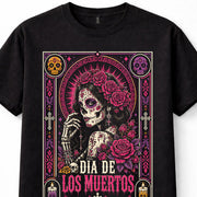 Dia De Los Muertos Sugar Skull Woman Roses Mexican Festival Gothic Unisex T-Shirt