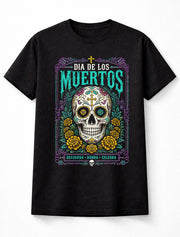 Dia de los Muertos Sugar Skull Floral Calavera Art Unisex T-Shirt