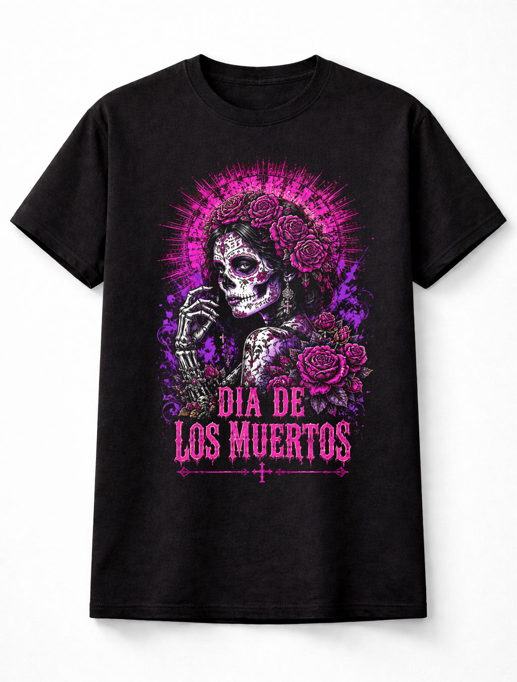 Dia de los Muertos Sugar Skull Woman Floral Gothic Unisex T-Shirt