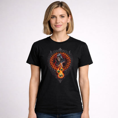 Grim Reaper Flaming Dice RPG Emblem Unisex T-Shirt Fantasy Gamer Tee