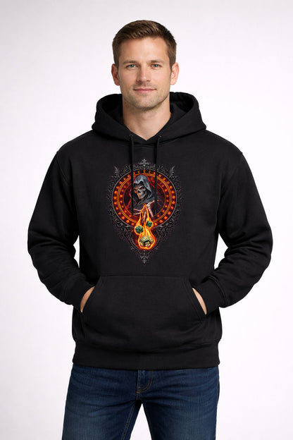 Grim Reaper Flaming Dice RPG Emblem Unisex T-Shirt Fantasy Gamer Tee