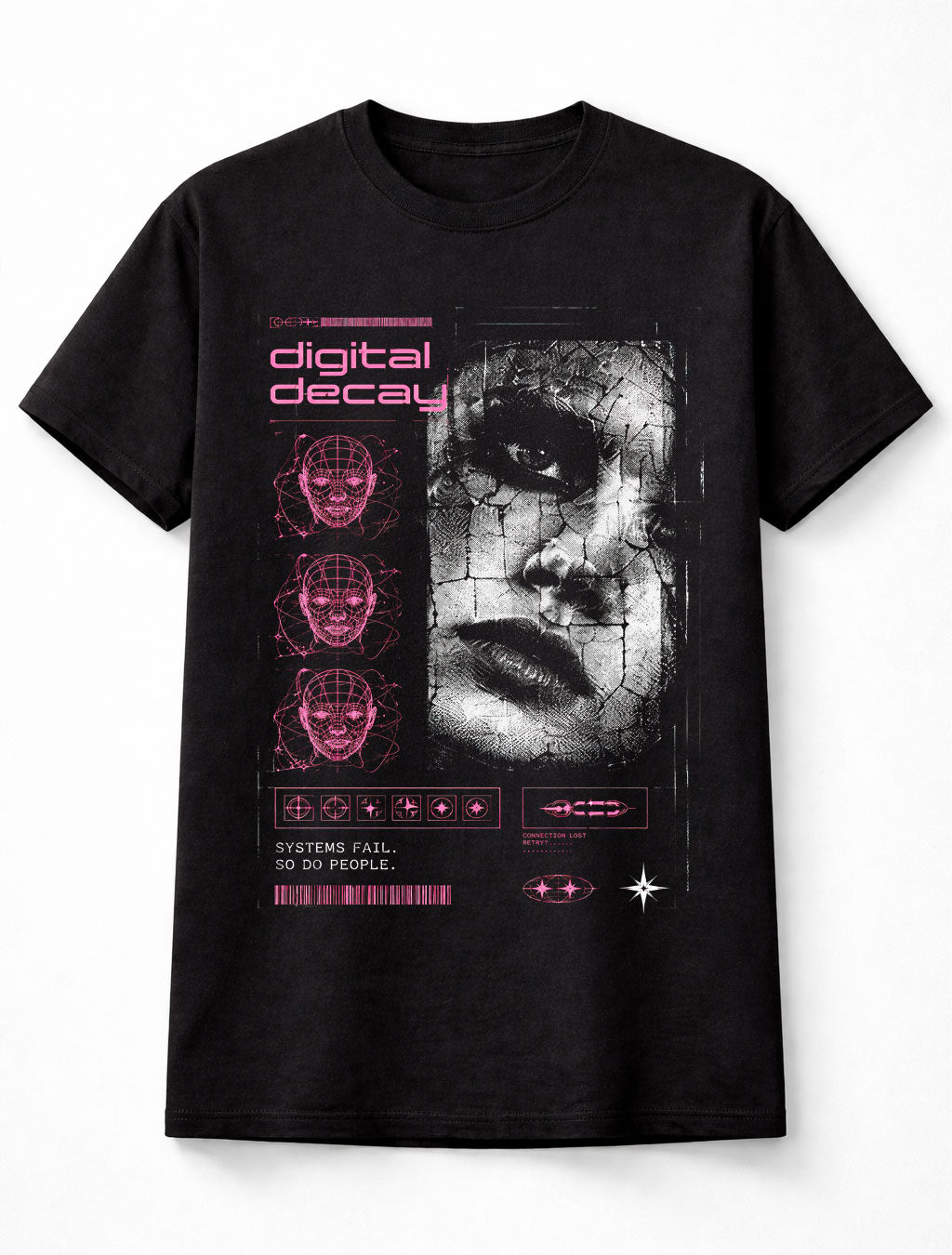 Digital Decay Cyber Goth Y2K Glitch Graphic Black Unisex T-Shirt