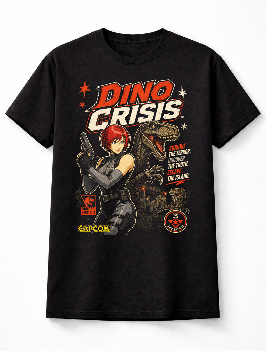 Dino Crisis T-Shirt Regina Capcom Survival Horror Game Graphic Tee Retro PlayStation Classic Dinosaur Action Video Game Adults & Kids Unisex T-Shirt