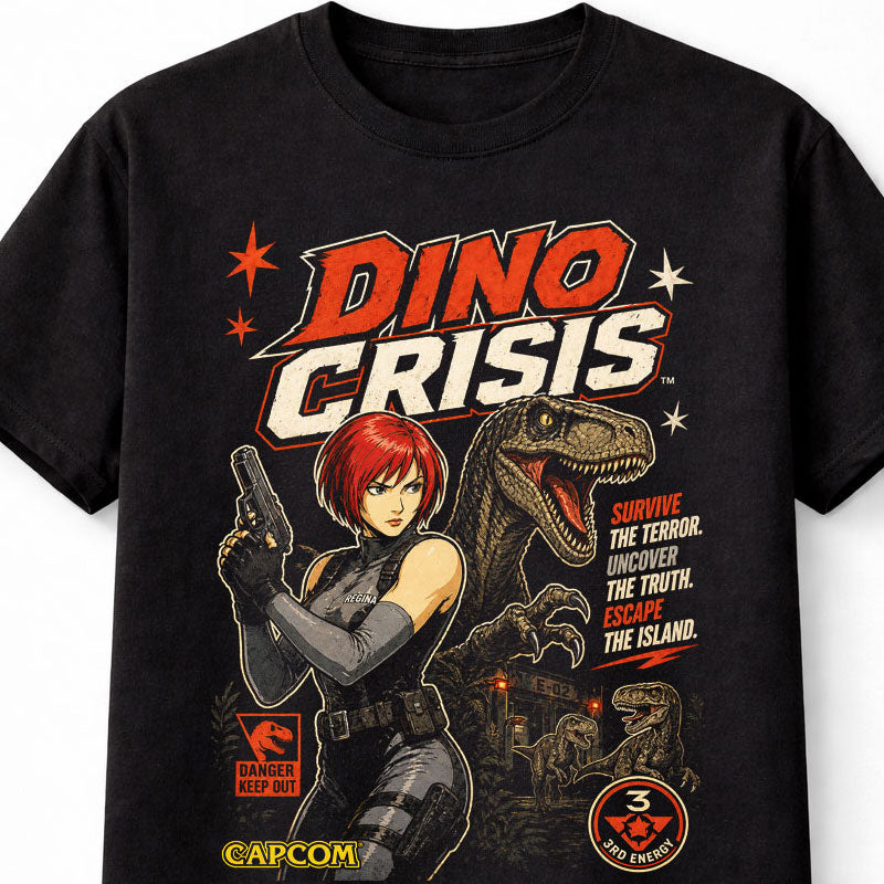 Dino Crisis T-Shirt Regina Capcom Survival Horror Game Graphic Tee Retro PlayStation Classic Dinosaur Action Video Game Adults & Kids Unisex T-Shirt