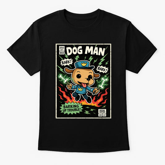 Dog Man Comic Barking Up Trouble Cartoon Book Art Kids Unisex T-Shirt