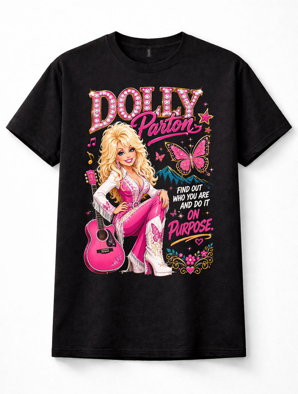 Dolly Parton Country Music Butterfly Guitar Retro Graphic Unisex T-Shirt