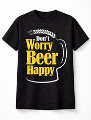 Beer Happy Mug T-Shirt Funny Drinking Quote Unisex Black Graphic Tee
