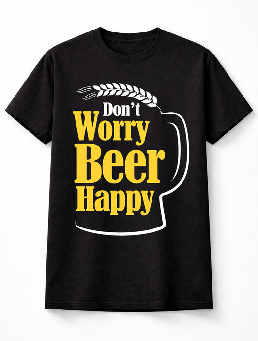 Beer Happy Mug T-Shirt Funny Drinking Quote Unisex Black Graphic Tee