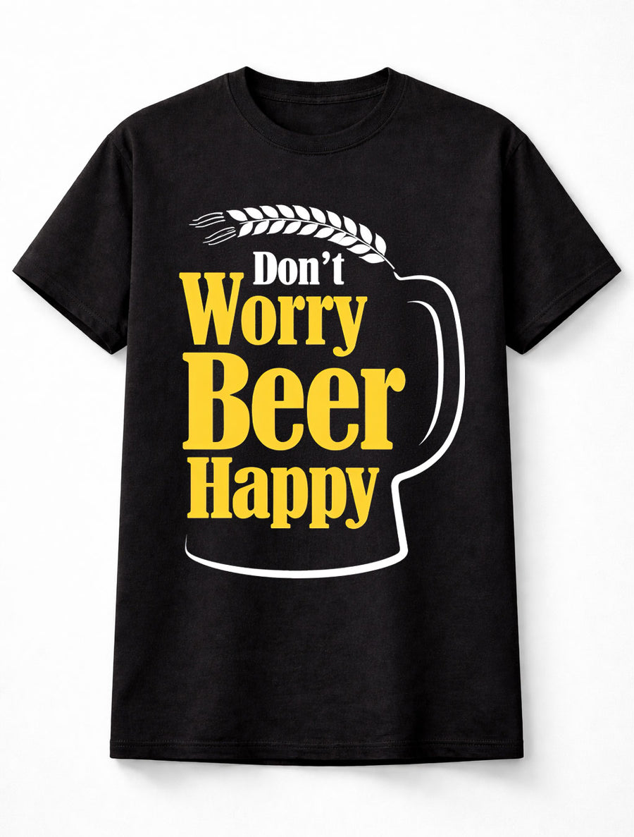 Beer Happy Mug T-Shirt Funny Drinking Quote Unisex Black Graphic Tee