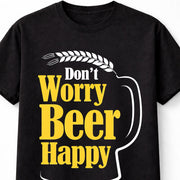 Beer Happy Mug T-Shirt Funny Drinking Quote Unisex Black Graphic Tee