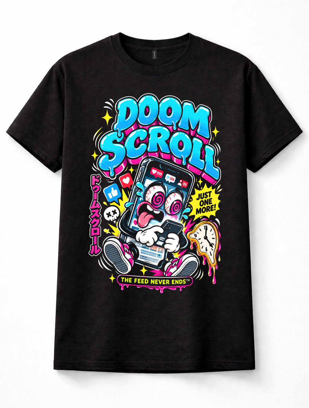Doom Scroll Phone Social Media Addiction Funny Cartoon Retro Unisex T-Shirt