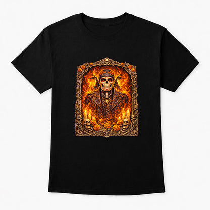 Fiery Skull Biker Day of the Dead Flames T-Shirt Gothic Unisex Retro Tee