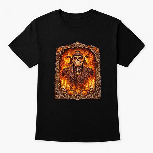 Fiery Skull Biker Day of the Dead Flames T-Shirt Gothic Unisex Retro Tee