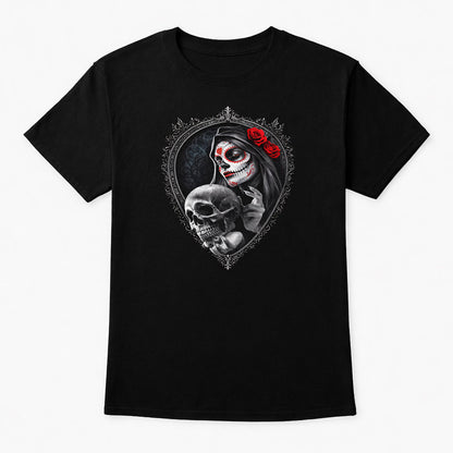 Crimson Rose Calavera Unisex T Shirt Gothic Day of the Dead Art Tee